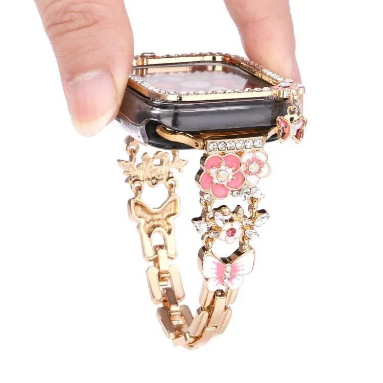 Tassel Flower Single-Diamond Hollow Watch Shell Band Kit, For Apple Watch Series 6 / 5 / 4 & SE 44mm, For Apple Watch Series 6 / 5 / 4 & SE 40mm, For Apple Watch Series 10 / 11 46mm, For Apple Watch Series 10 / 11 42mm