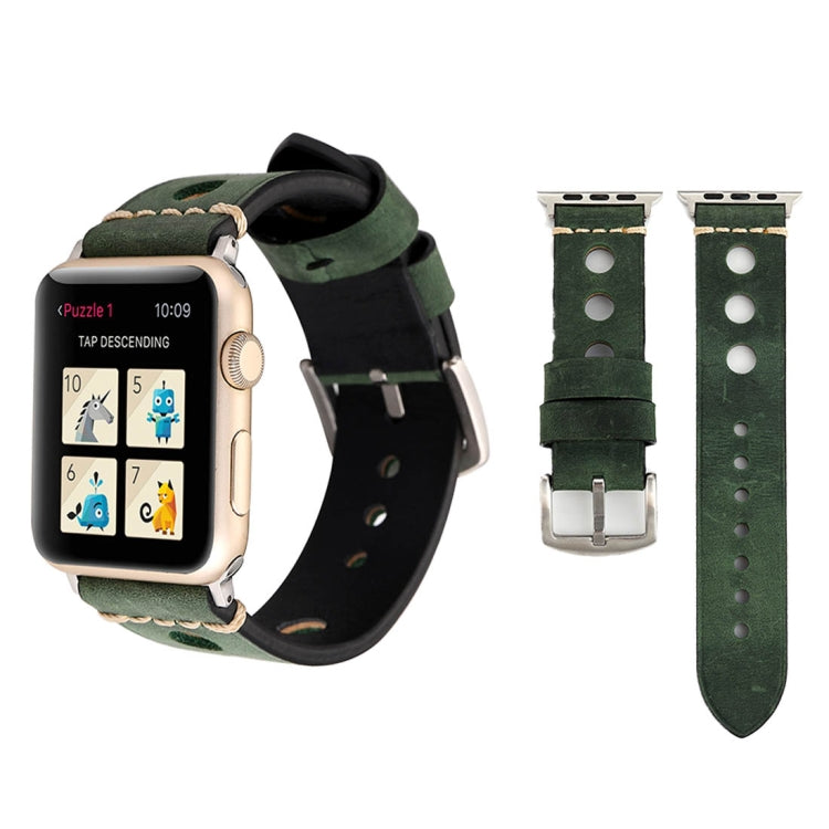 適用於 Apple Watch Series 10 42mm / 9&8&7 41mm / SE 3&SE 2&6&SE&5&4 40mm / 3&2&1 38mm 復古孔真皮手錶錶帶，適用於 38mm