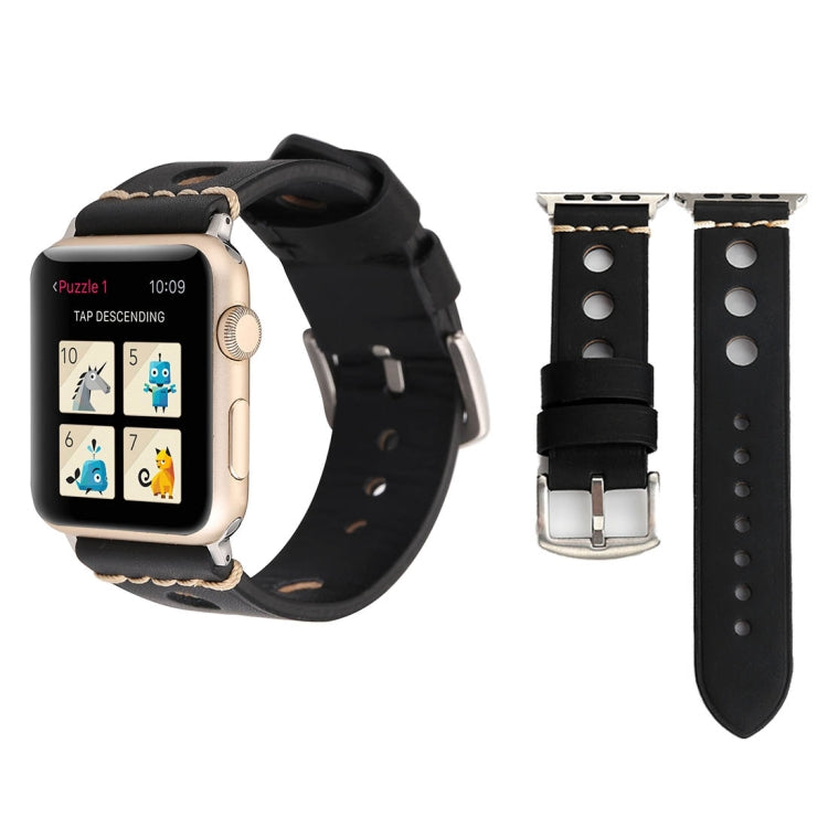 適用於 Apple Watch Series 7 45mm / 6 & SE & 5 & 4 44mm / 42mm 3 & 2 & 1 復古孔真皮手錶錶帶，適用於 42mm