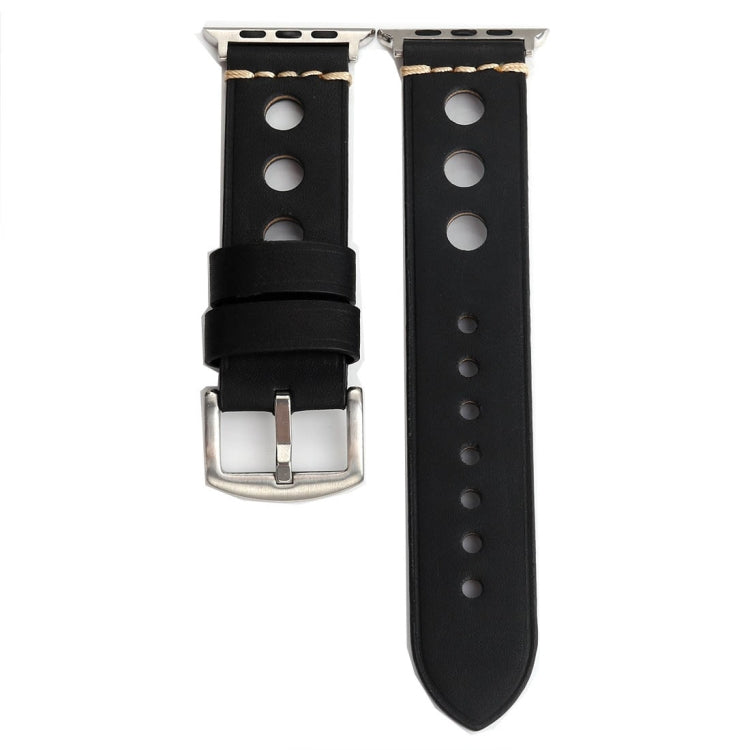 適用於 Apple Watch Series 7 45mm / 6 & SE & 5 & 4 44mm / 42mm 3 & 2 & 1 復古孔真皮手錶錶帶，適用於 42mm