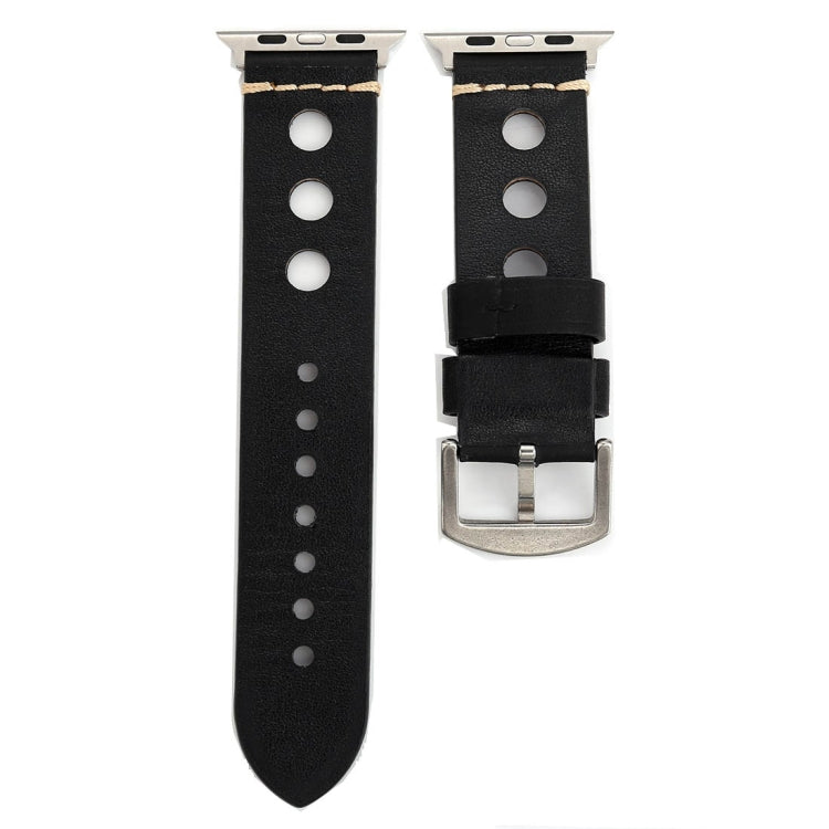 適用於 Apple Watch Series 7 45mm / 6 & SE & 5 & 4 44mm / 42mm 3 & 2 & 1 復古孔真皮手錶錶帶，適用於 42mm