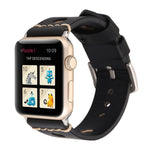 適用於 Apple Watch Series 7 45mm / 6 & SE & 5 & 4 44mm / 42mm 3 & 2 & 1 復古孔真皮手錶錶帶，適用於 42mm