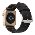 適用於 Apple Watch Series 7 45mm / 6 & SE & 5 & 4 44mm / 42mm 3 & 2 & 1 復古孔真皮手錶錶帶，適用於 42mm