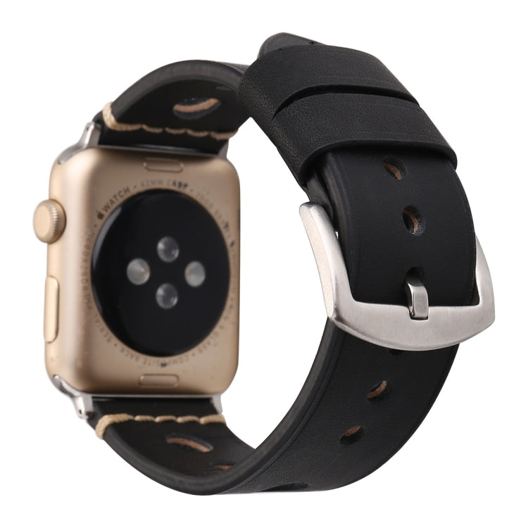 適用於 Apple Watch Series 7 45mm / 6 & SE & 5 & 4 44mm / 42mm 3 & 2 & 1 復古孔真皮手錶錶帶，適用於 42mm
