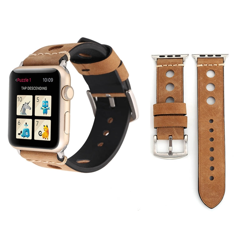 適用於 Apple Watch Series 7 45mm / 6 & SE & 5 & 4 44mm / 42mm 3 & 2 & 1 復古孔真皮手錶錶帶，適用於 42mm