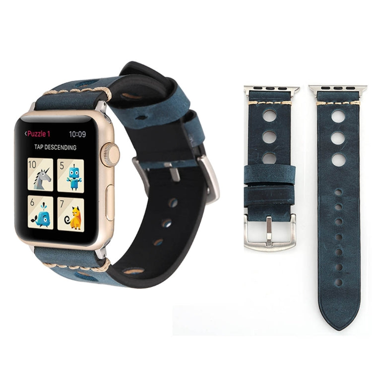 適用於 Apple Watch Series 7 45mm / 6 & SE & 5 & 4 44mm / 42mm 3 & 2 & 1 復古孔真皮手錶錶帶，適用於 42mm