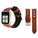 適用於 Apple Watch Series 7 45mm / 6 & SE & 5 & 4 44mm / 42mm 3 & 2 & 1 復古孔真皮手錶錶帶，適用於 42mm
