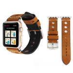 適用於 Apple Watch Series 7 45mm / 6 & SE & 5 & 4 44mm / 42mm 3 & 2 & 1 復古孔真皮手錶錶帶，適用於 42mm