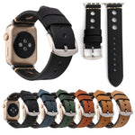 適用於 Apple Watch Series 7 45mm / 6 & SE & 5 & 4 44mm / 42mm 3 & 2 & 1 復古孔真皮手錶錶帶，適用於 42mm