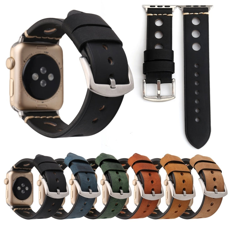 適用於 Apple Watch Series 7 45mm / 6 & SE & 5 & 4 44mm / 42mm 3 & 2 & 1 復古孔真皮手錶錶帶，適用於 42mm