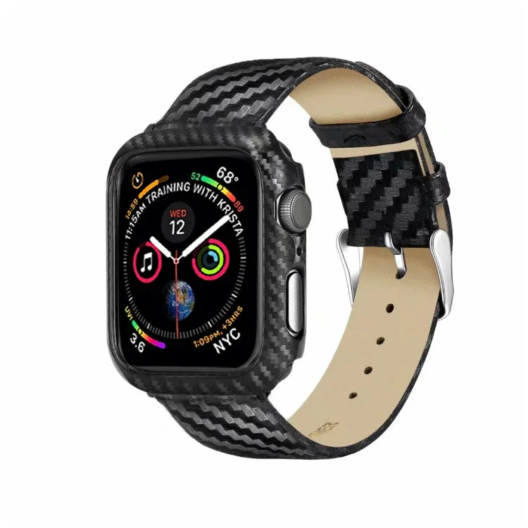 真皮碳纖維錶帶 + 框架，適用於 Apple Watch Series 4 40mm