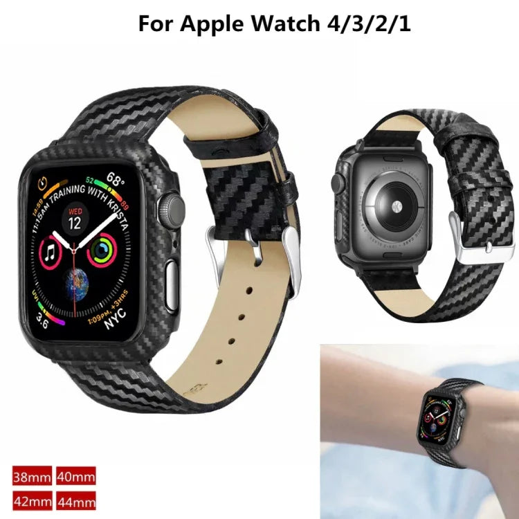 真皮碳纖維錶帶 + 框架，適用於 Apple Watch Series 4 40mm