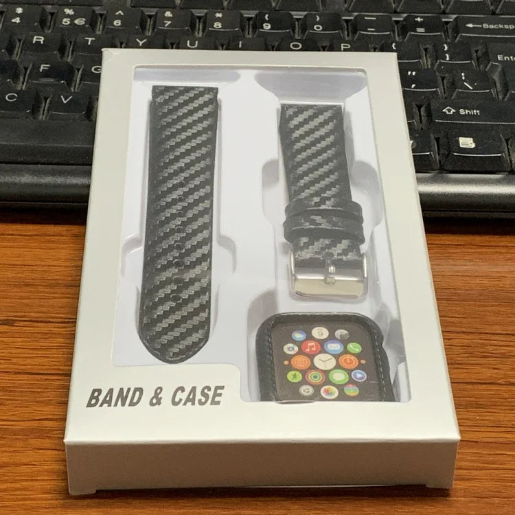 真皮碳纖維錶帶 + 框架，適用於 Apple Watch Series 4 40mm