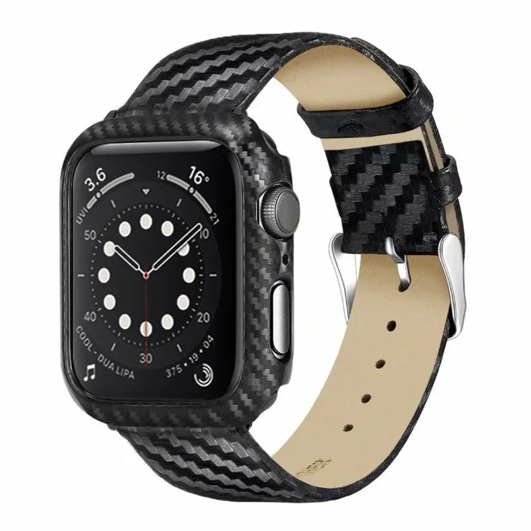 真皮碳纖維錶帶 + 框架，適用於 Apple Watch Series 3 & 2 & 1 38mm