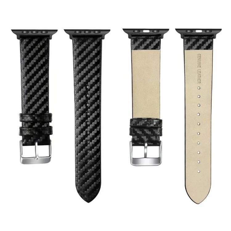 真皮碳纖維錶帶 + 錶框，適用於 Apple Watch Series 3 & 2 & 1 42mm，Apple Watch Series 3 & 2 & 1 42mm
