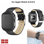 真皮碳纖維錶帶 + 錶框，適用於 Apple Watch Series 3 & 2 & 1 42mm，Apple Watch Series 3 & 2 & 1 42mm
