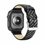 真皮碳纖維錶帶 + 錶框，適用於 Apple Watch Series 3 & 2 & 1 42mm，Apple Watch Series 3 & 2 & 1 42mm