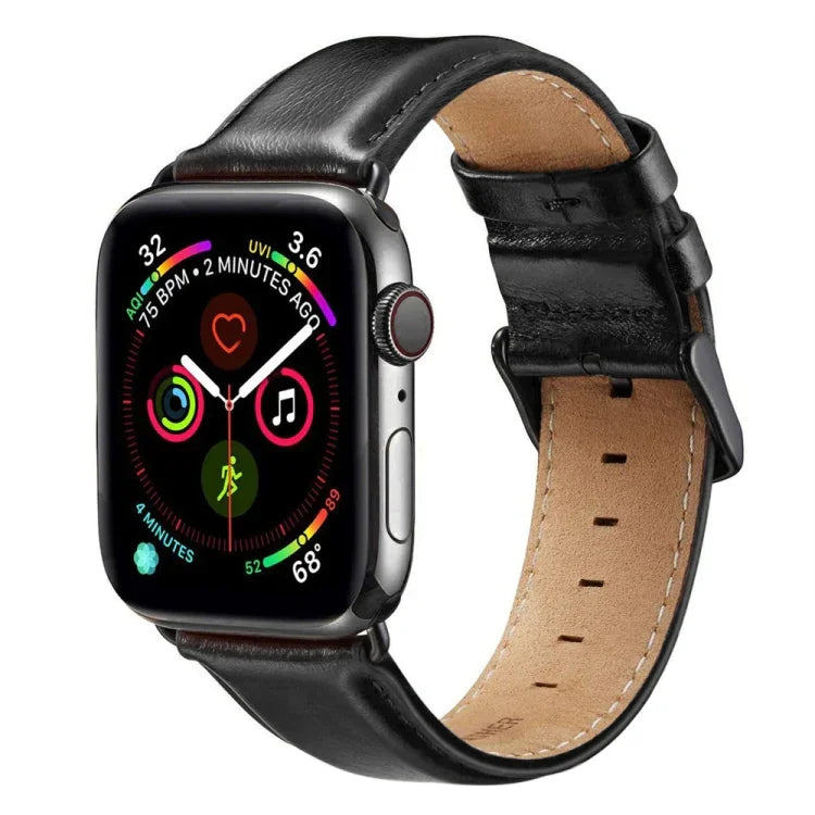 黑色扣環皮革錶帶，適用於 Apple Watch Series 10 42mm / 9&8&7 41mm / SE 3&SE 2&6&SE&5&4 40mm / 3&2&1 38mm，適用於 Apple Watch Series 8&7 41mm / SE 2&6&SE&5&4 40mm / 3&2&1 38mm