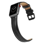 黑色扣環皮革錶帶，適用於 Apple Watch Series 10 42mm / 9&8&7 41mm / SE 3&SE 2&6&SE&5&4 40mm / 3&2&1 38mm，適用於 Apple Watch Series 8&7 41mm / SE 2&6&SE&5&4 40mm / 3&2&1 38mm