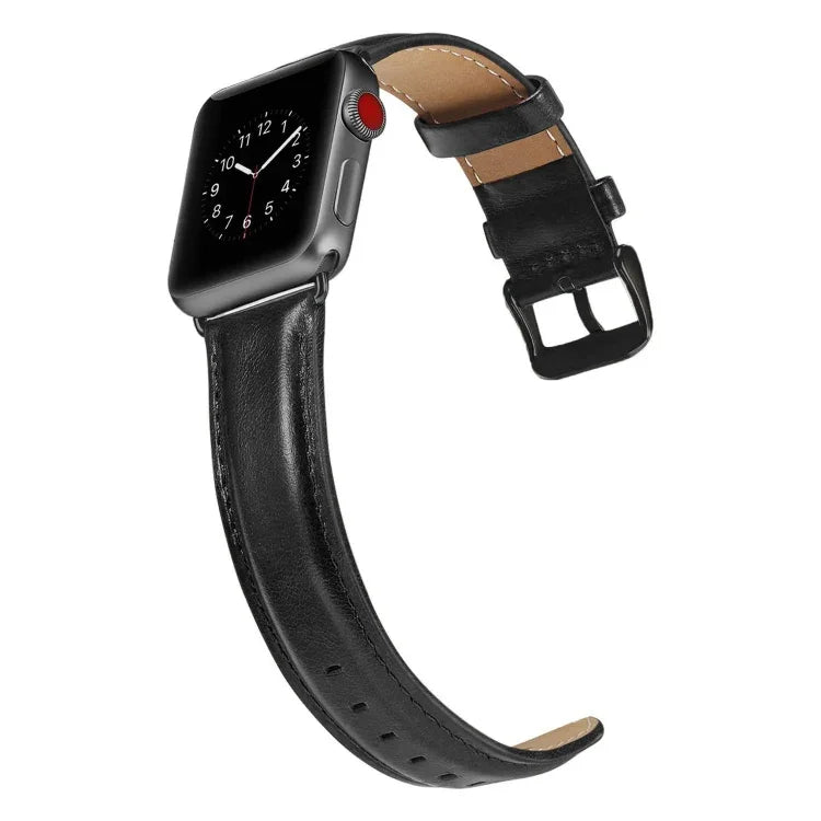 黑色扣環皮革錶帶，適用於 Apple Watch Series 10 42mm / 9&8&7 41mm / SE 3&SE 2&6&SE&5&4 40mm / 3&2&1 38mm，適用於 Apple Watch Series 8&7 41mm / SE 2&6&SE&5&4 40mm / 3&2&1 38mm
