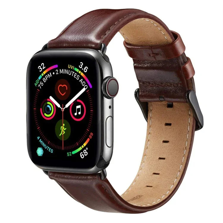 黑色扣環皮革錶帶，適用於 Apple Watch Series 10 42mm / 9&8&7 41mm / SE 3&SE 2&6&SE&5&4 40mm / 3&2&1 38mm，適用於 Apple Watch Series 8&7 41mm / SE 2&6&SE&5&4 40mm / 3&2&1 38mm