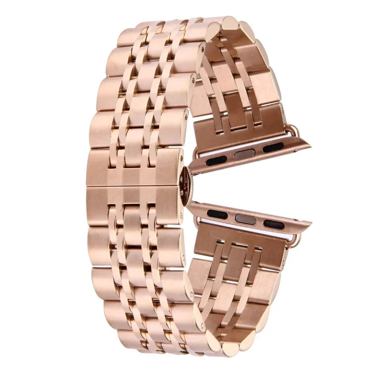 20mm 女款隱藏蝴蝶扣 7 珠不鏽鋼錶帶，適用於 Apple Watch 38mm（銀色金色），20mm 女款