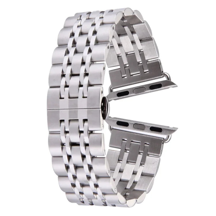 20mm 女款隱藏蝴蝶扣 7 珠不鏽鋼錶帶，適用於 Apple Watch 38mm（銀色金色），20mm 女款