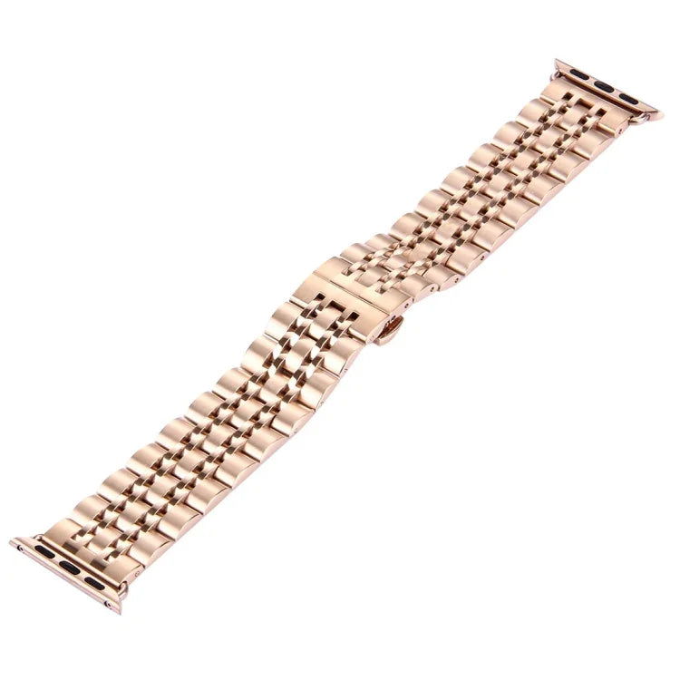 隱藏式蝴蝶扣 7 珠不鏽鋼錶帶，適用於 Apple Watch 42mm（銀色金色），20mm 女款