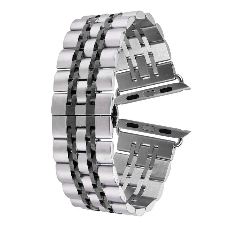 隱藏式蝴蝶扣 7 珠不鏽鋼錶帶，適用於 Apple Watch 42mm（銀色金色），20mm 女款