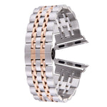 隱藏式蝴蝶扣 7 珠不鏽鋼錶帶，適用於 Apple Watch 42mm（銀色金色），20mm 女款