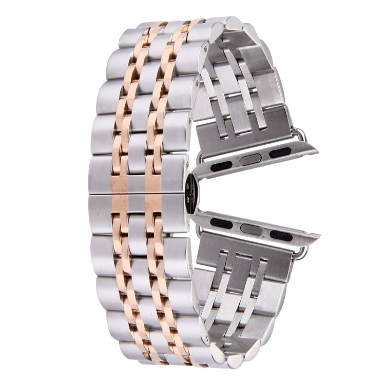 隱藏式蝴蝶扣 7 珠不鏽鋼錶帶，適用於 Apple Watch 42mm（銀色金色），20mm 女款