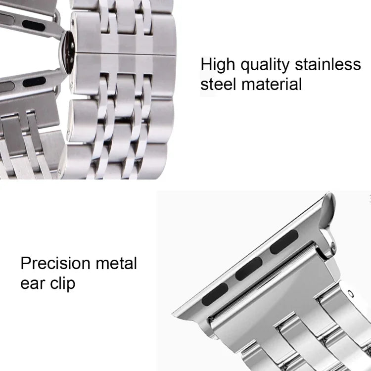 隱藏式蝴蝶扣 7 珠不鏽鋼錶帶，適用於 Apple Watch 42mm（銀色金色），20mm 女款