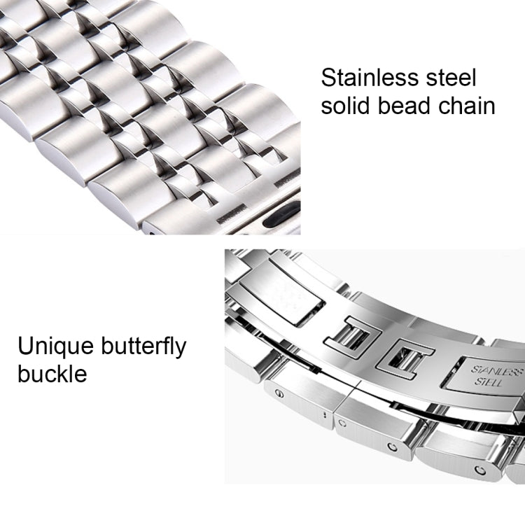 隱藏式蝴蝶扣 7 珠不鏽鋼錶帶，適用於 Apple Watch 42mm（銀色金色），20mm 女款
