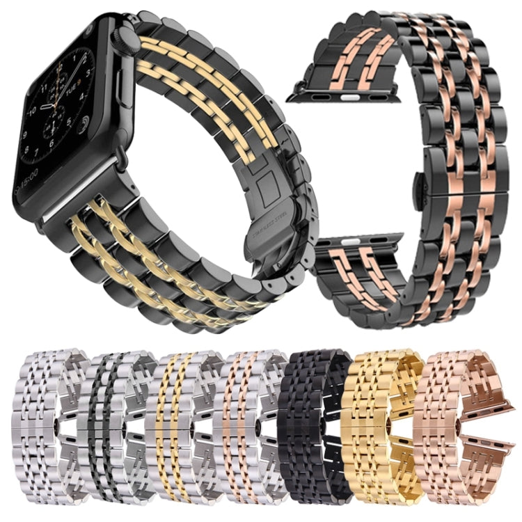 隱藏式蝴蝶扣 7 珠不鏽鋼錶帶，適用於 Apple Watch 42mm（銀色金色），20mm 女款