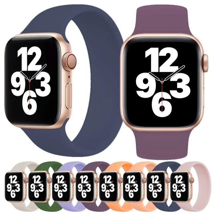 適用於 Apple Watch Series 10 42mm / 9&8&7 41mm / SE 3&SE 2&6&SE&5&4 40mm / 3&2&1 38mm 純色彈性矽膠錶帶，尺寸：S 130mm