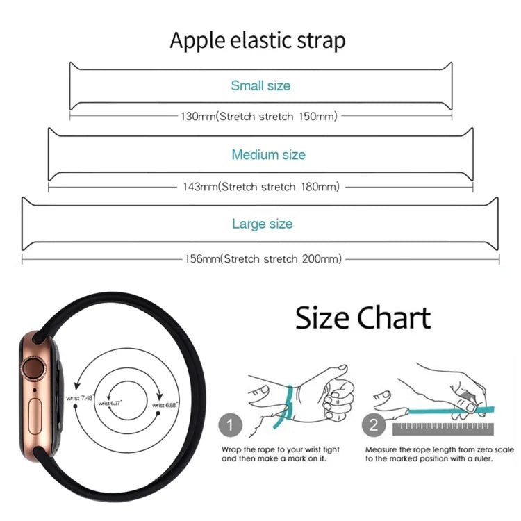 Apple Watch Ultra 49mm 及 Watch Ultra 2 49mm / Series 10 46mm / 9&8&7 45mm / SE 3&SE 2&6&SE&5&4 44mm / 3&2&1 42mm 純色彈性矽膠錶帶，尺寸：M 143mm