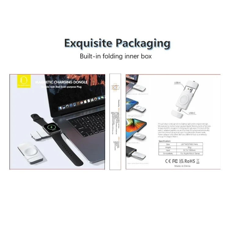 U8 USB / Type-C 磁吸無線充電快速充電器，適用於 Apple Watch 系列，U8