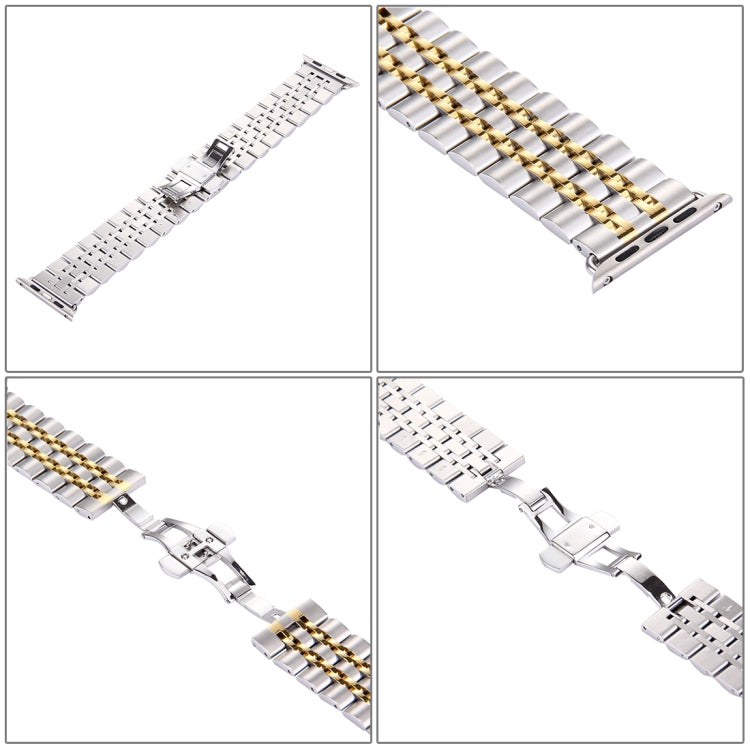 22mm 男款隱藏蝴蝶扣 7 珠不鏽鋼錶帶，適用於 Apple Watch 38mm，22mm 男款