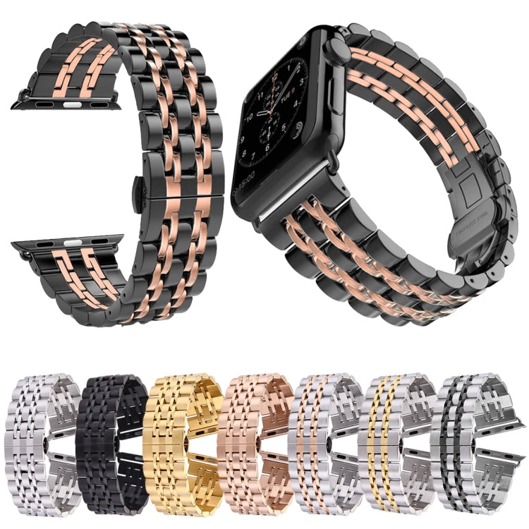 22mm 男款隱藏蝴蝶扣 7 珠不鏽鋼錶帶，適用於 Apple Watch 38mm，22mm 男款