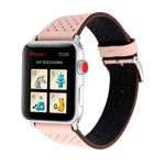 適用於 Apple Watch Series 10 42mm / 9&8&7 41mm / SE 3&SE 2&6&SE&5&4 40mm / 3&2&1 38mm 簡約時尚真皮打孔錶帶，38mm