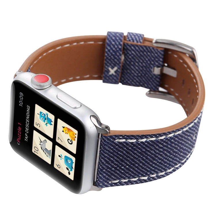 適用於 Apple Watch Series 10 42mm / 9&8&7 41mm / SE 3&SE 2&6&SE&5&4 40mm / 3&2&1 38mm 簡約時尚真皮牛仔圖案錶帶，38mm
