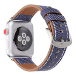 適用於 Apple Watch Series 10 42mm / 9&8&7 41mm / SE 3&SE 2&6&SE&5&4 40mm / 3&2&1 38mm 簡約時尚真皮牛仔圖案錶帶，38mm