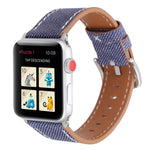 適用於 Apple Watch Series 10 42mm / 9&8&7 41mm / SE 3&SE 2&6&SE&5&4 40mm / 3&2&1 38mm 簡約時尚真皮牛仔圖案錶帶，38mm