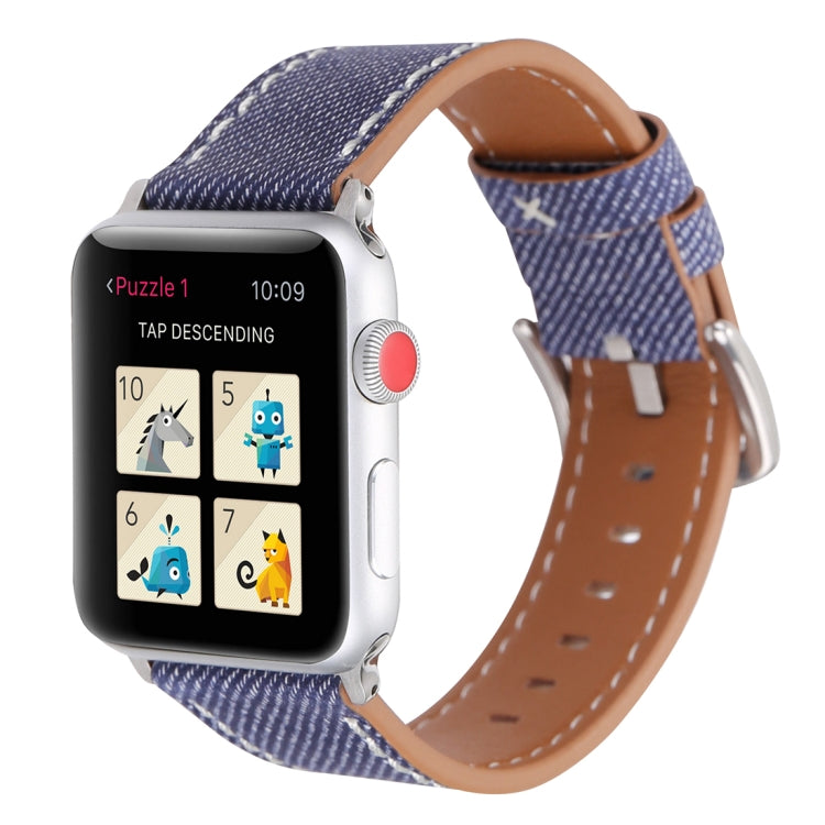 適用於 Apple Watch Series 10 42mm / 9&8&7 41mm / SE 3&SE 2&6&SE&5&4 40mm / 3&2&1 38mm 簡約時尚真皮牛仔圖案錶帶，38mm