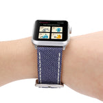 適用於 Apple Watch Series 10 42mm / 9&8&7 41mm / SE 3&SE 2&6&SE&5&4 40mm / 3&2&1 38mm 簡約時尚真皮牛仔圖案錶帶，38mm