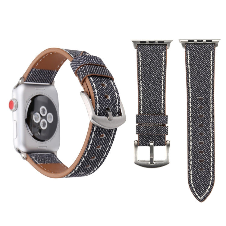 適用於 Apple Watch Series 10 42mm / 9&8&7 41mm / SE 3&SE 2&6&SE&5&4 40mm / 3&2&1 38mm 簡約時尚真皮牛仔圖案錶帶，38mm