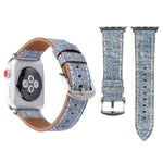 適用於 Apple Watch Series 10 42mm / 9&8&7 41mm / SE 3&SE 2&6&SE&5&4 40mm / 3&2&1 38mm 簡約時尚真皮牛仔圖案錶帶，38mm