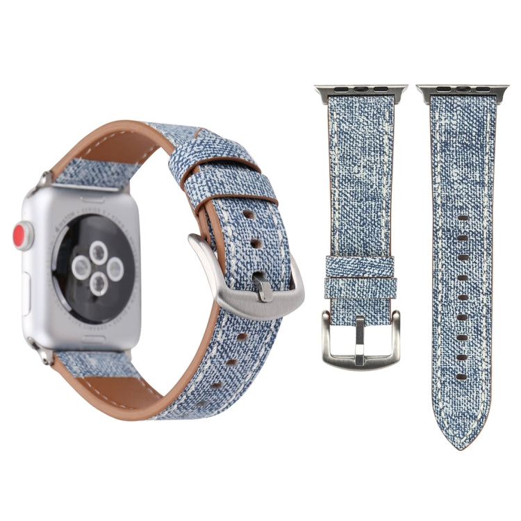 適用於 Apple Watch Series 10 42mm / 9&8&7 41mm / SE 3&SE 2&6&SE&5&4 40mm / 3&2&1 38mm 簡約時尚真皮牛仔圖案錶帶，38mm