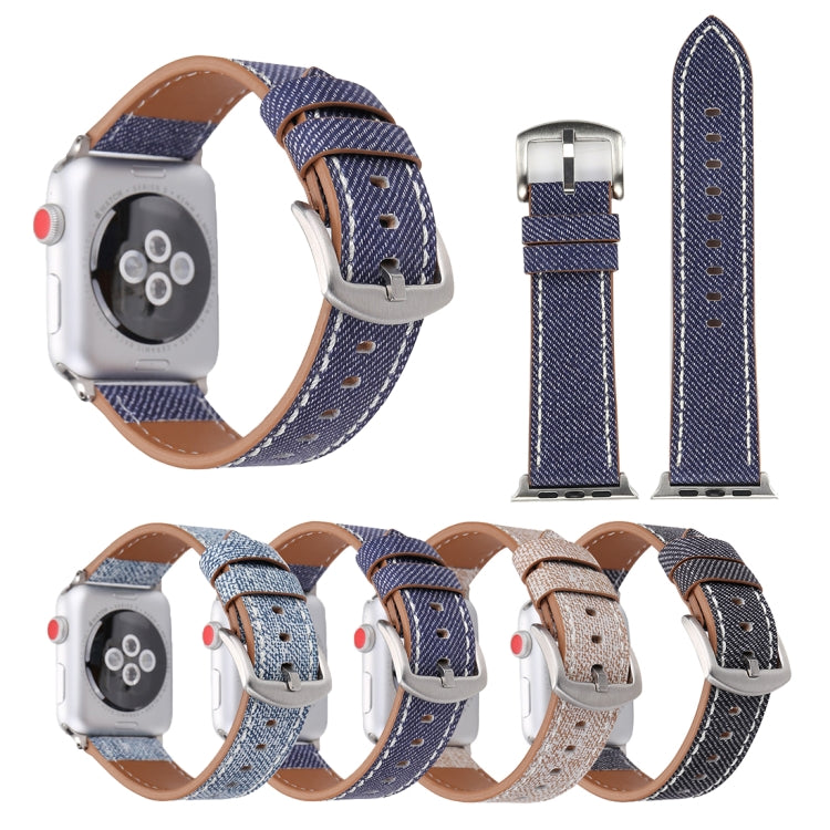 適用於 Apple Watch Series 10 42mm / 9&8&7 41mm / SE 3&SE 2&6&SE&5&4 40mm / 3&2&1 38mm 簡約時尚真皮牛仔圖案錶帶，38mm