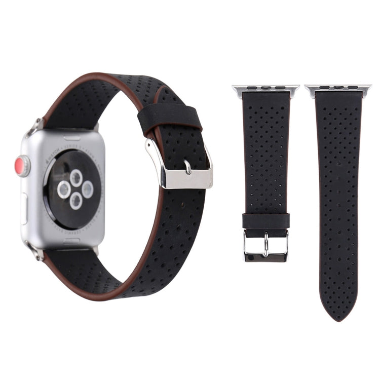 適用於 Apple Watch Ultra 49mm 及 Watch Ultra 2 49mm / Series 10 46mm / 9&8&7 45mm / SE 3&SE 2&6&SE&5&4 44mm / 3&2&1 42mm 簡約時尚真皮孔洞錶帶，42mm